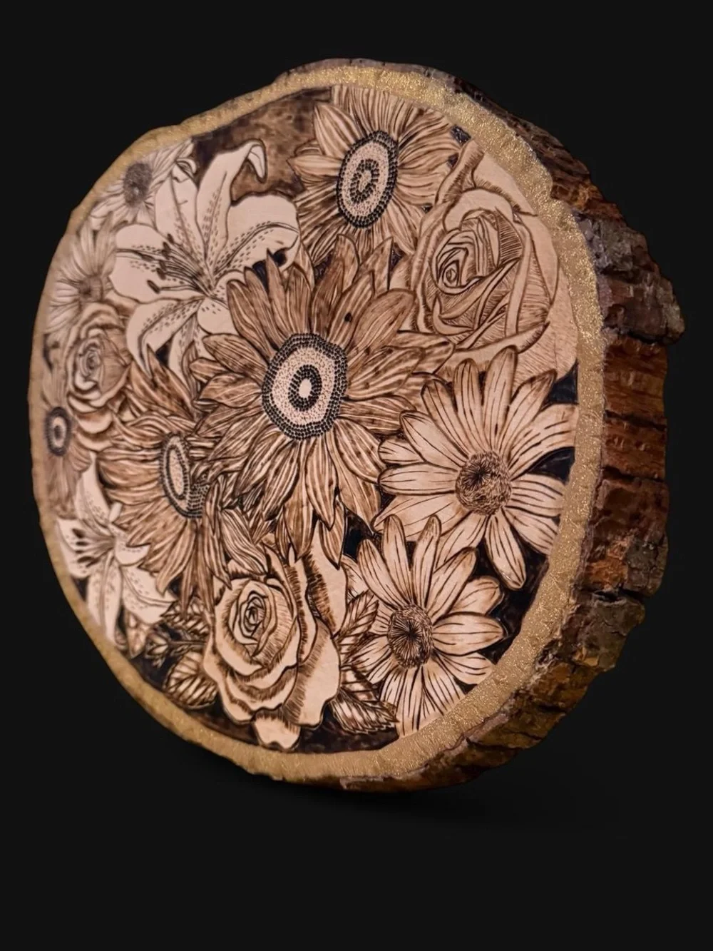 Hand-burned floral wooden plaque
